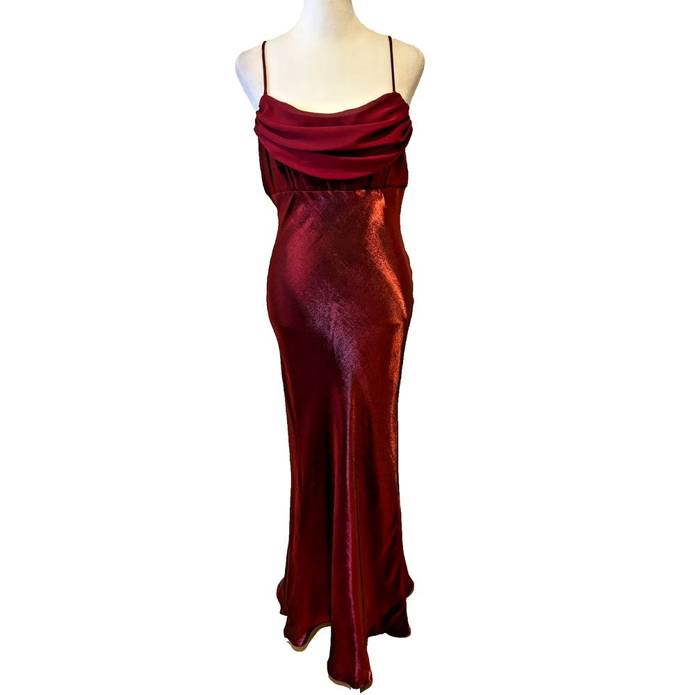 Vintage 90s Y2K‎ Slip Dress 9/10 Cowl Burgundy Shimmer Whimsigoth Fairy Holiday